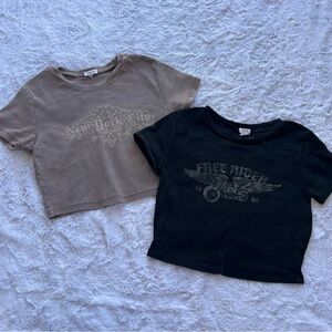 Garage Crop Short Sleeve Tops Set of 2 - New York City & Free Rider - Size Small